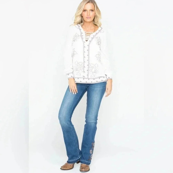 Idyllwind by Miranda Lambert | White Boho Western Homegrown Lace Up Top Size XS - Picture 4 of 7